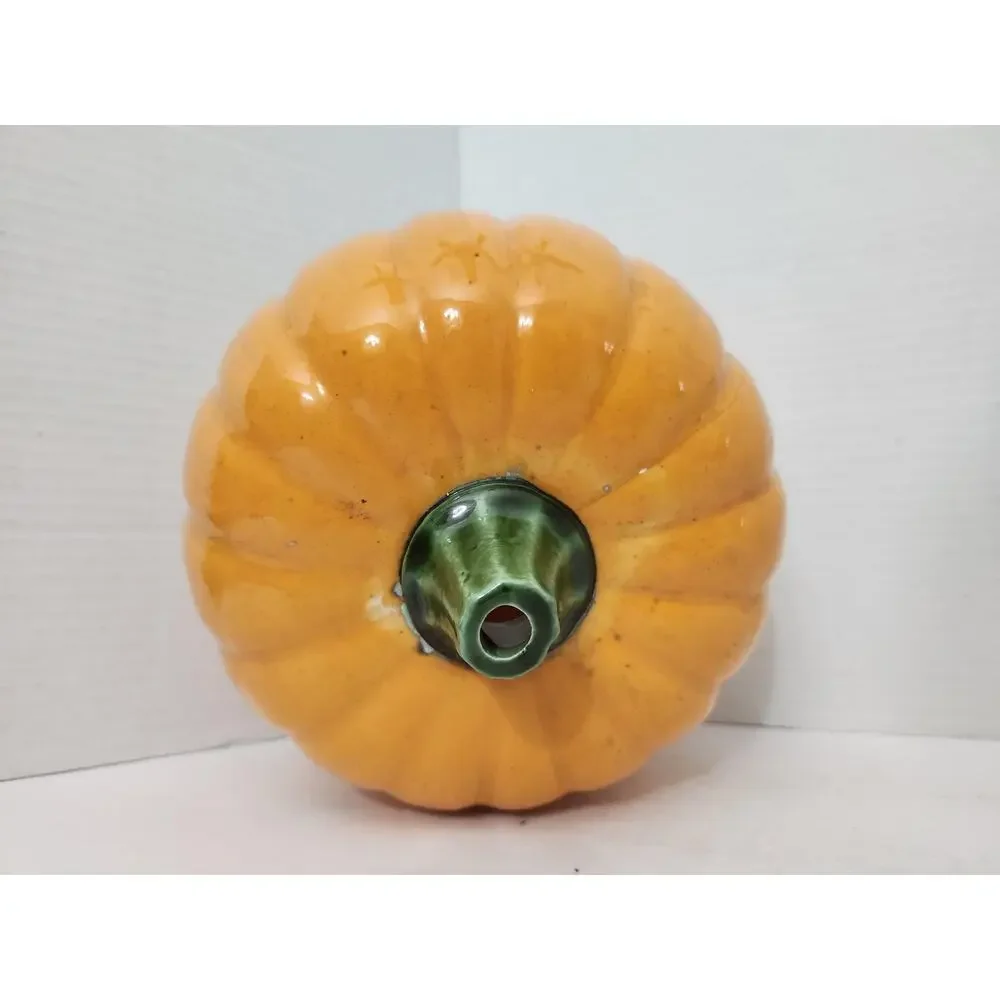 Halloween Ceramic Jack O Lantern Pumpkin Candle Cover Glazed Orange
